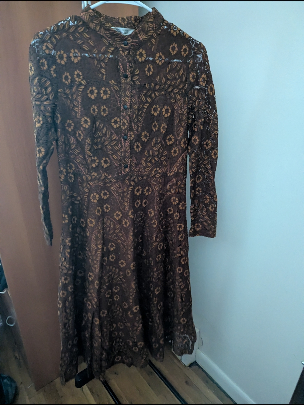 Long Sleeve Brown Floral Lace Dress